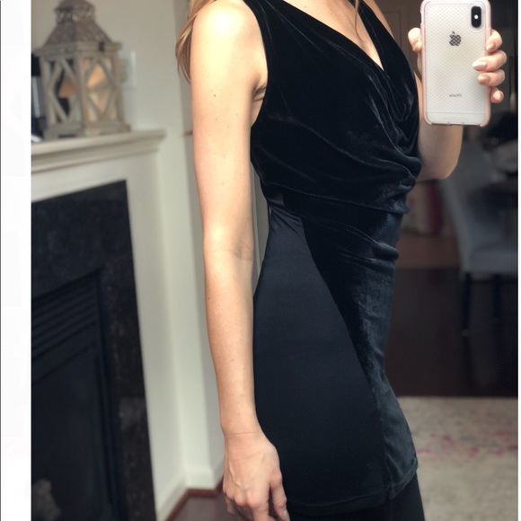 Black Velvet Plunging Mini Dress or Top - Picture 3 of 5